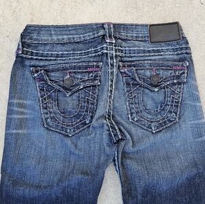 SUPER RARE True Religion Becky Low Rise Thick Purple Stitch Super T 28 Like New